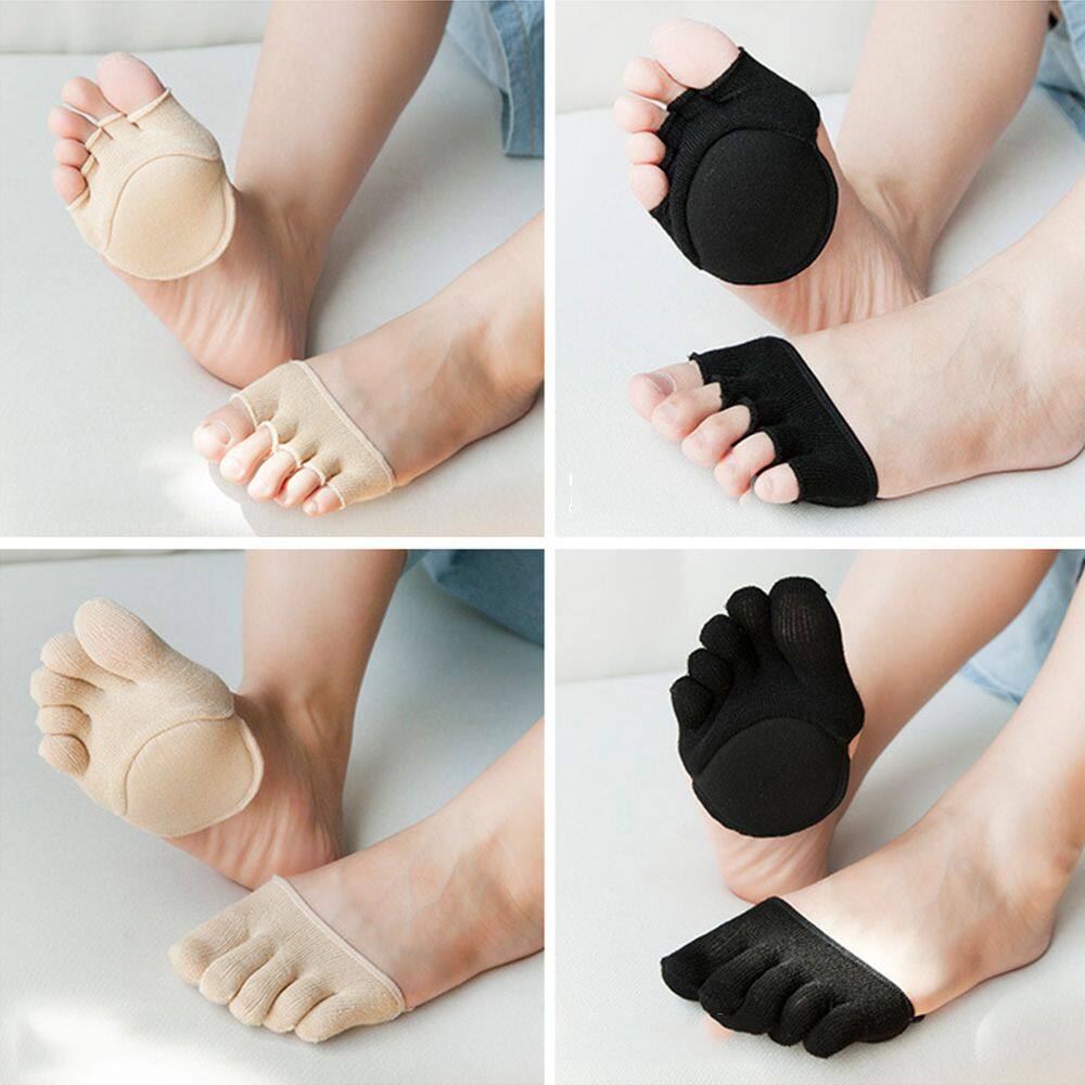 KANSUCE Cotton Women Bamboo Half Socks Foot Pad Heelless Invisible Lining Anti-slip Open Toe Sock Slippers Invisible Socks Forefoot Socks Open Toe Socks