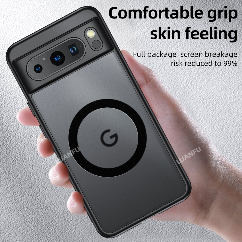 Case for Google Pixel 8 Pro Matte Transparent Magsafe Back Cover Four Corners Built-in Safety Mat Anti-fall Anti-collision and Shockproof Protective Cover